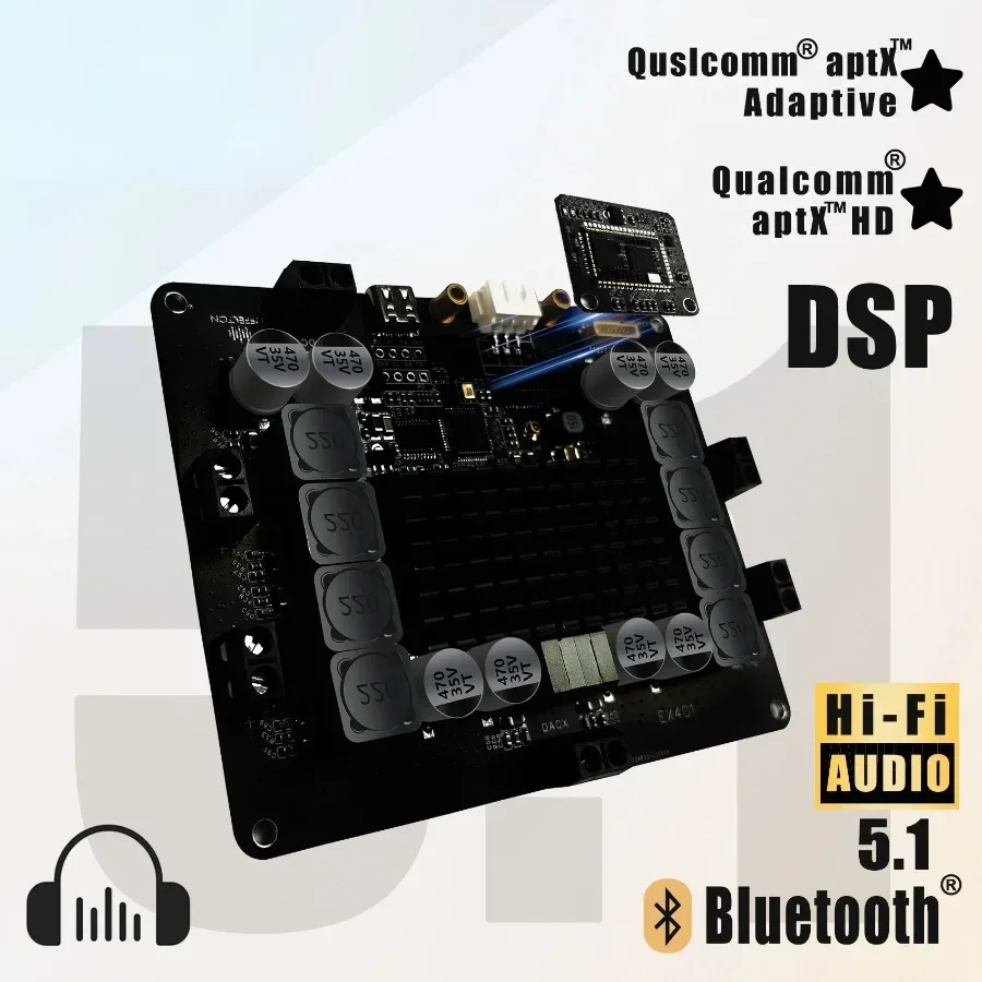 4.1DSP Bluetooth Amplifier Board TPA3116+QCC5125 50W*4+100W Subwoofer Audio Amplifier 2 in And 5 Out Electronic Frequency