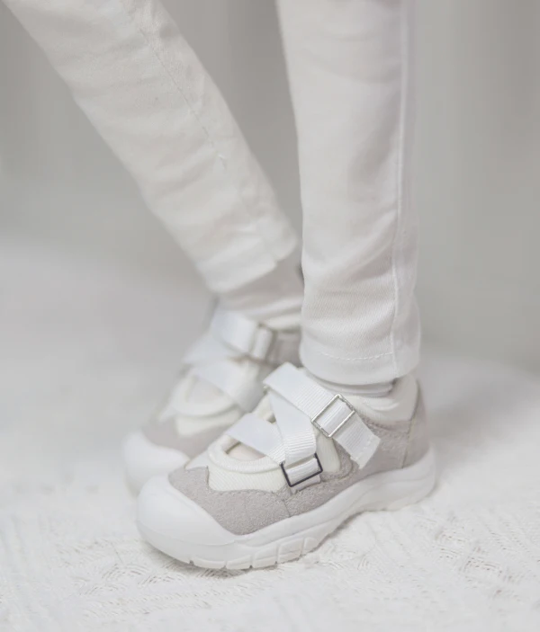 BJD Doll Shoes White Patchwork Gray Cross Strap Soft Soled Casual Shoes 9.7x3.7cm For 1/3 BJD SD17 POPO68 Uncle Doll Accessories