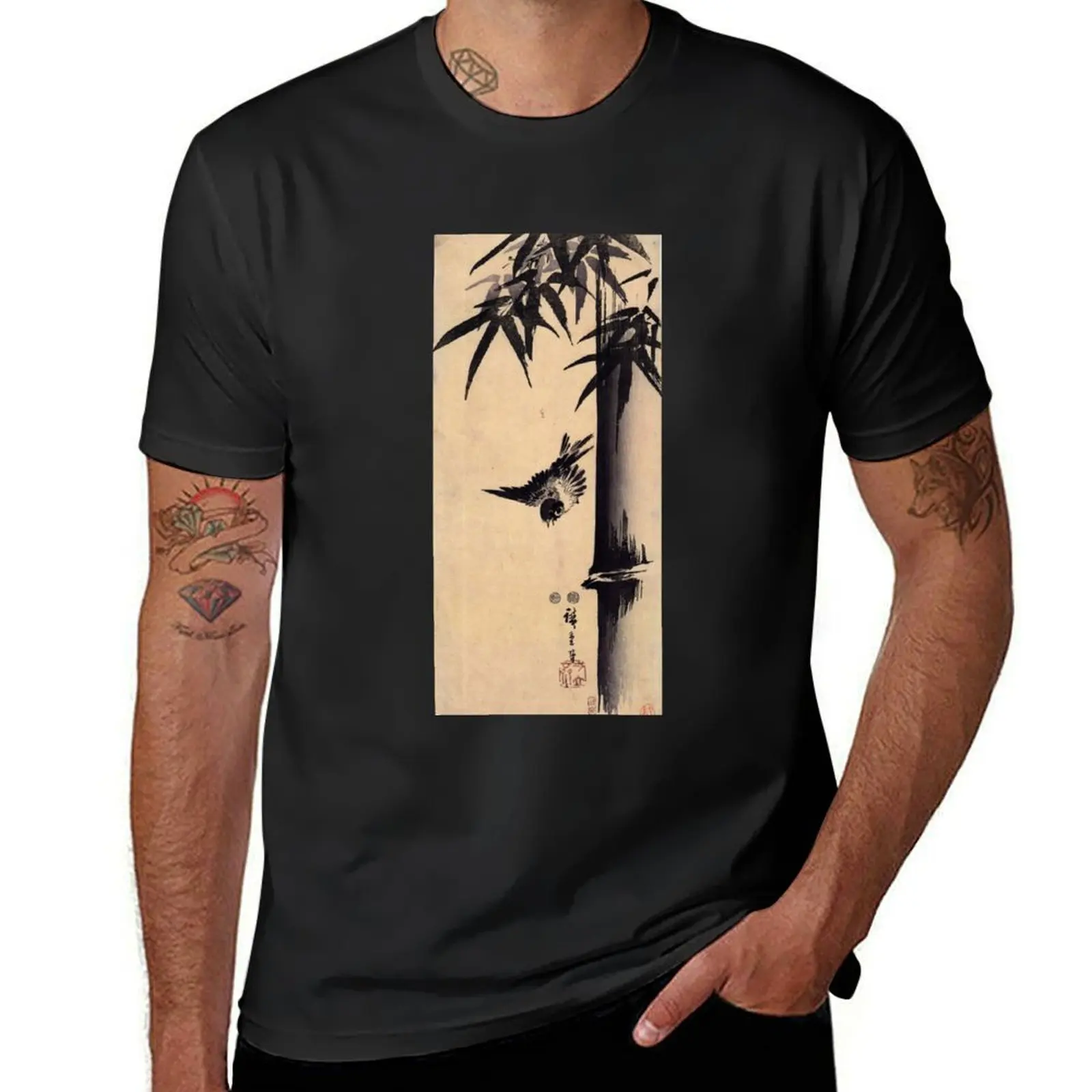 Sparrow and Bamboo 2 by Utagawa Hiroshige (Reproduction) T-Shirt plus size tops anime clothes workout shirts for men