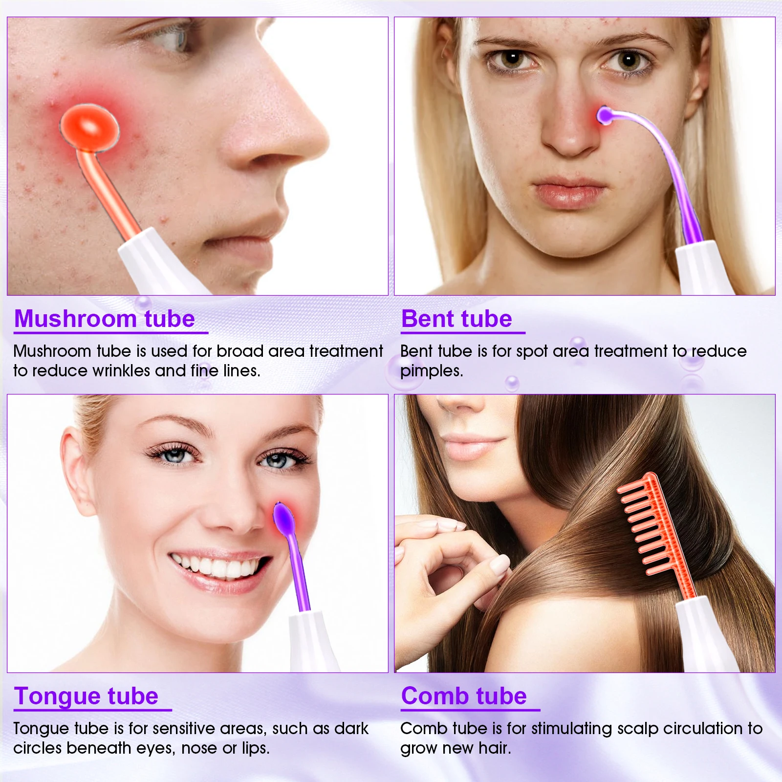 Machine faciale haute fréquence 7 en 1, électrothérapie, Tube en verre, baguette d'électrode, thérapie de beauté, dissolvant de taches d'acné gonflées et de rides