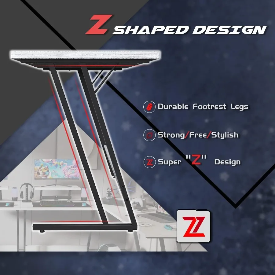 مكتب ألعاب على شكل حرف L مع حامل شاشة كبير لإعداد ألعاب المكتب المنزلي والكمبيوتر الشخصي، مكتب كمبيوتر زاوية قوية مع سباسيو #6