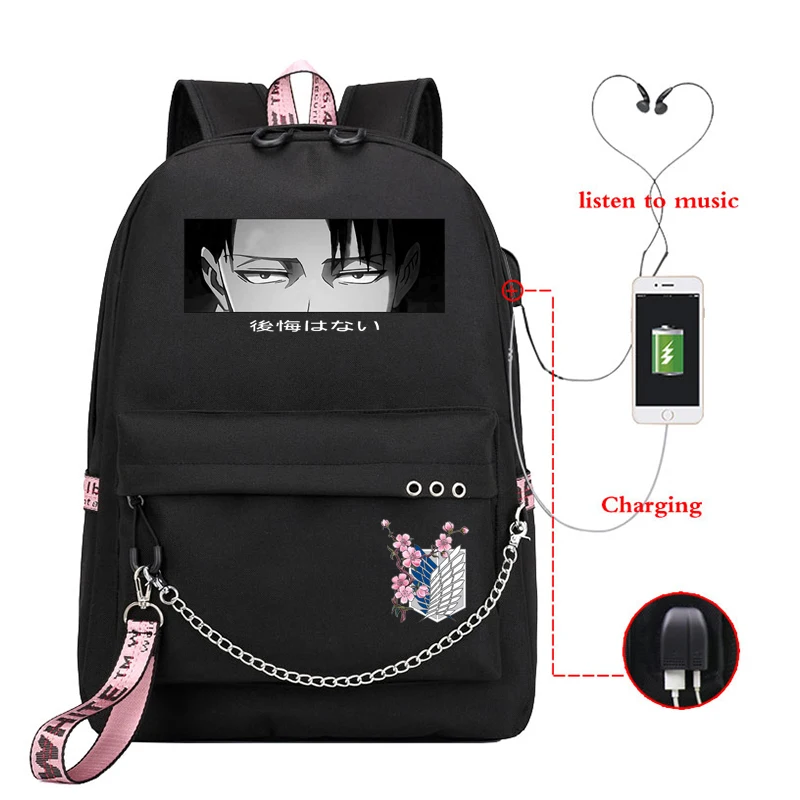 

Final Season Attack on Titan Ackerman Girls School Bag Anime Backpack Usb Charging Titans Attack Shingeki No Kyojin Schoolbag