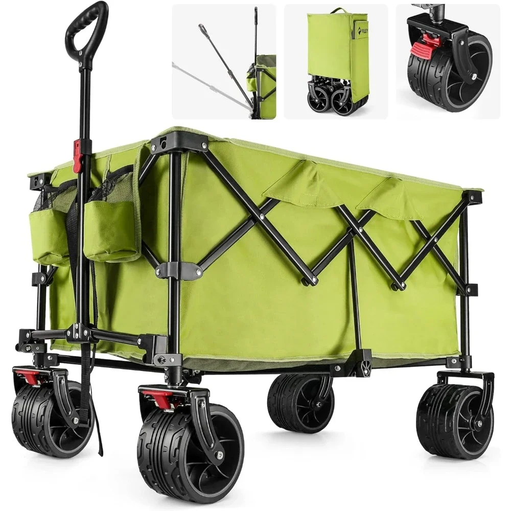 All-terrain Van Cart Heavy-duty Foldable Trolley Portable Multi-purpose Garden Cart With 2 Cup Holders and Brakes Camping Wagon