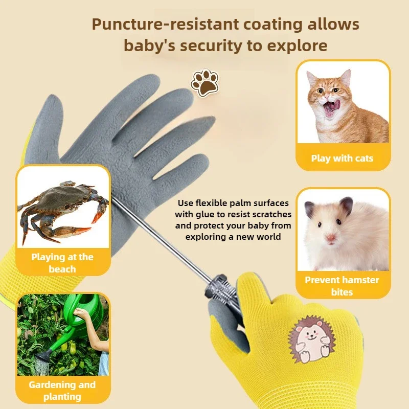 2-16 years old children's labor gardening protective gloves, stab-proof waterproof and wear-resistant latex gloves