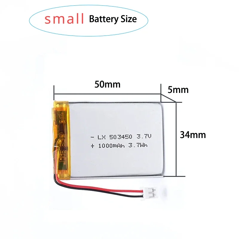 503450/ 523450 1000mAh 3.7V Lithium Polymer Rechargeable Battery with PH2.0 Plug for GPS Phone MP3 Walkie Talkie PS4 Accessories