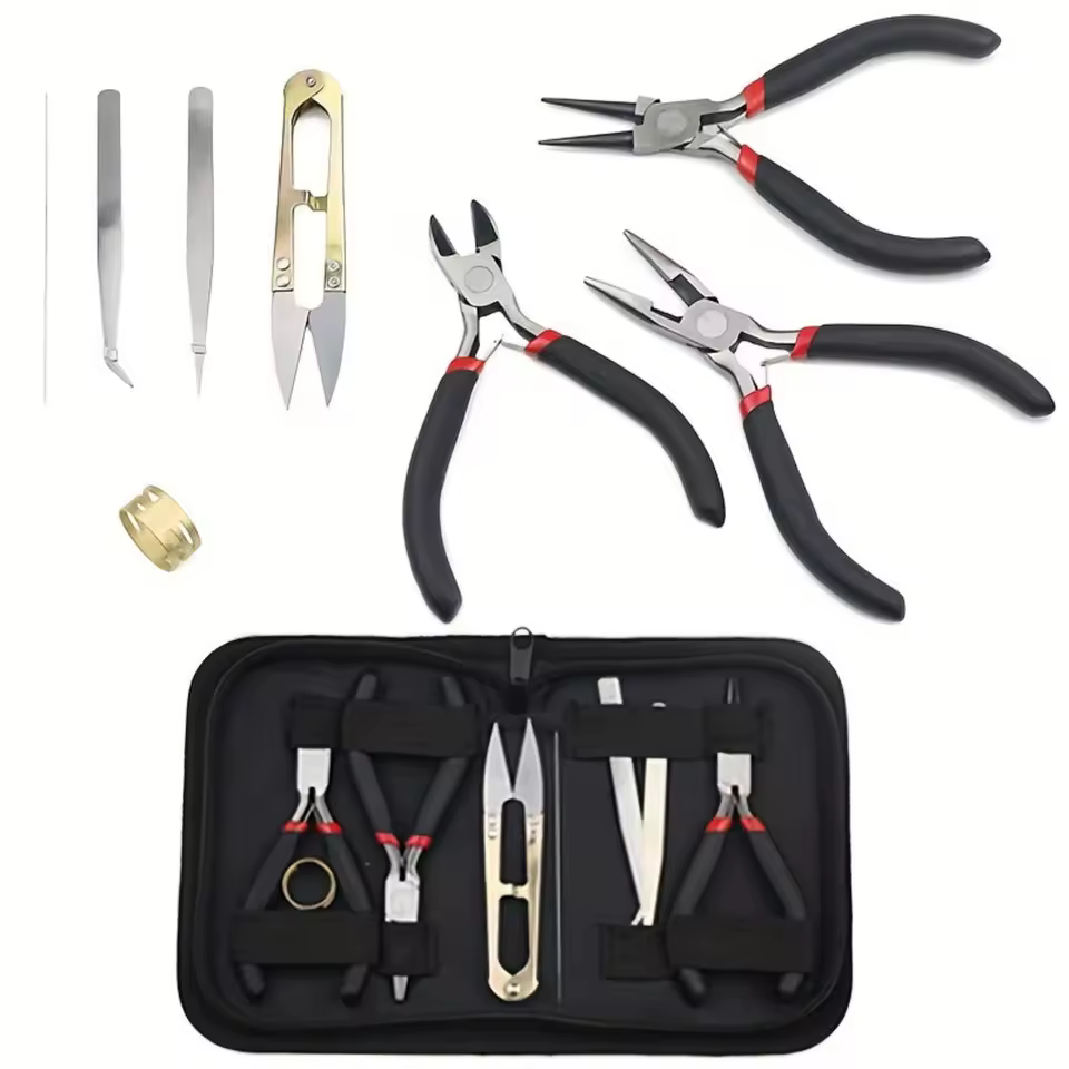Ensemble de résultats professionnels pour la fabrication de bijoux, pinces, ciseaux, pincettes, goupille fendue, anneau de saut, outil pour Bracelet, collier, boucle d'oreille, bricolage 8p