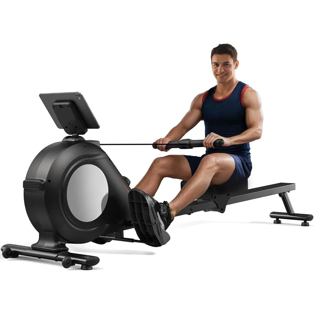 Magnetic rowing machine, home rowing machine, 350 pounds weight capacity, 16 levels of adjustable resistance, foldable rower