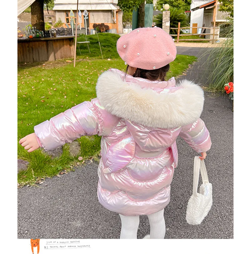 2-10 Jahre Winter-Mädchenjacke mit süßen Flügeln, warmem Pelzkragen, Prinzessinnenmantel mit Kapuze, Reißverschluss-Parka, Schneeanzug, winddichte Oberbekleidung – Detail 4