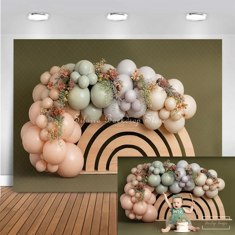 

Фон для фотосъемки с полевым цветком и радужным воздушным шаром, детский фон для фотосъемки на день рождения, реквизит для фотостудии в стиле бохо, сафари