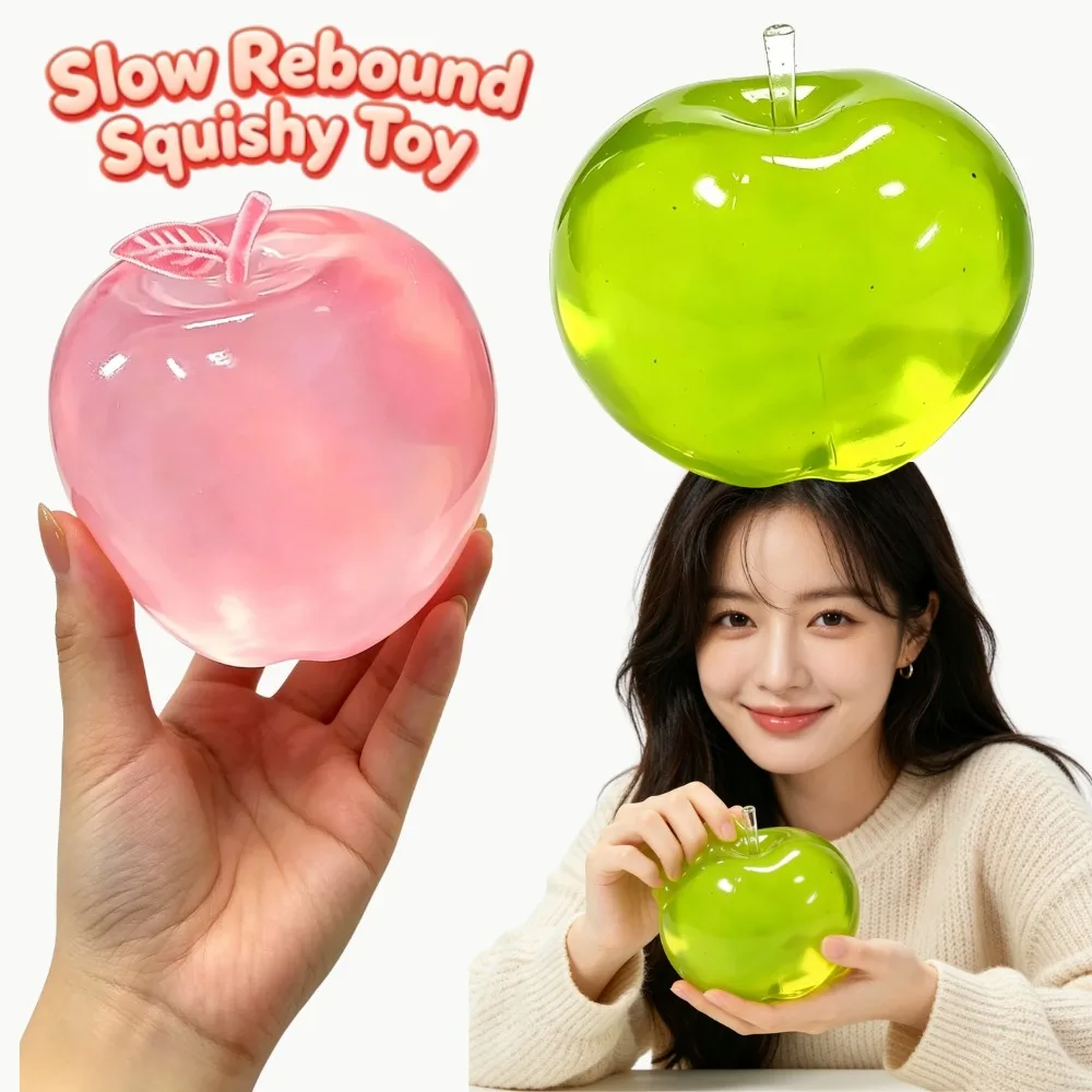 Juguete Antiestrés Transparente con Forma de Manzana - Rebote Súper Lento, Ultra Suave y Blandito para Aliviar el Estrés y la Relajación Diaria