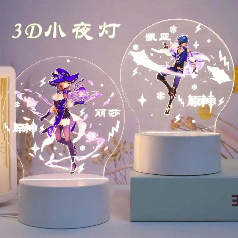 Anime Genshin Impact Acrylic Standing Plate 3D Little Night Light Lamp Keqing Xiao Hu Tao Toy Birthday Gift