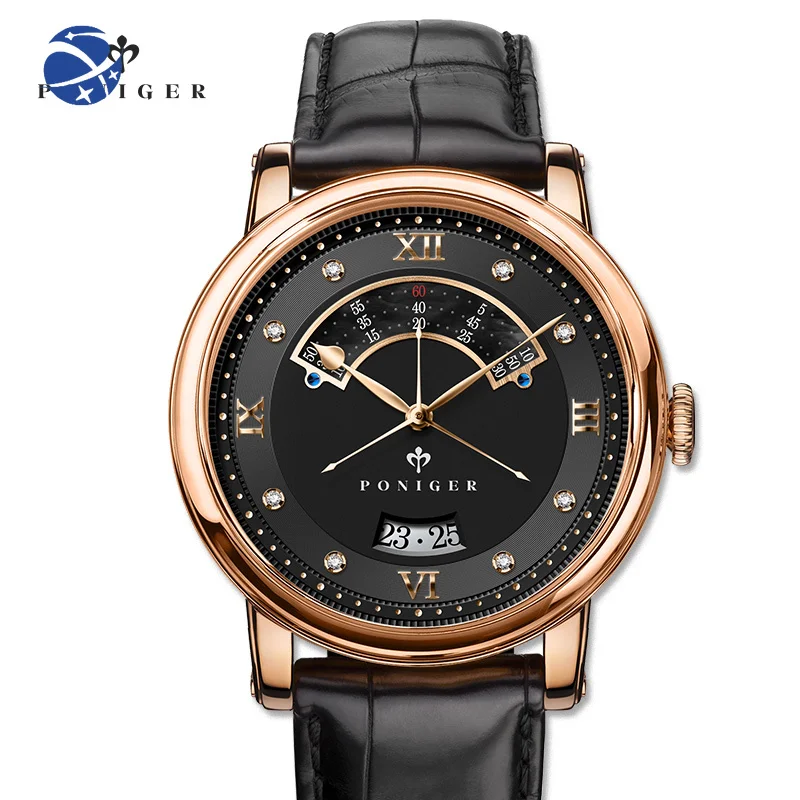 yyhc PONIGER Luxury Brand Watches Men Automatic Wristwatch Male Mens Luxury Watch Stainless Steel Round SAPPHIRE Crystal 20cm