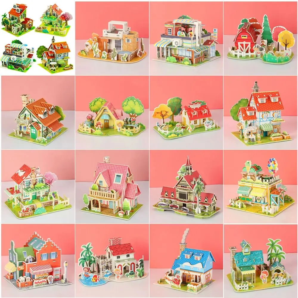 Blok bangunan rakitan Puzzle 3D bangunan Puzzle 3D swakriya Model rumah kertas Puzzle Jigsaw buatan tangan kertas kartu Jigsaw