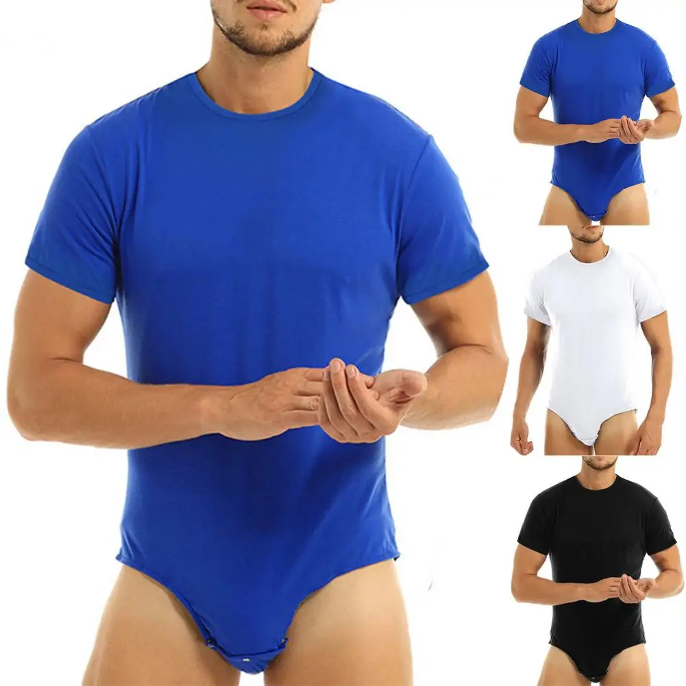 Fabulous Men Bodysuit Undershirts Men Nighty Romper Press Crotch Solid Color Men Bodysuit Pajamas  Skin-friendly