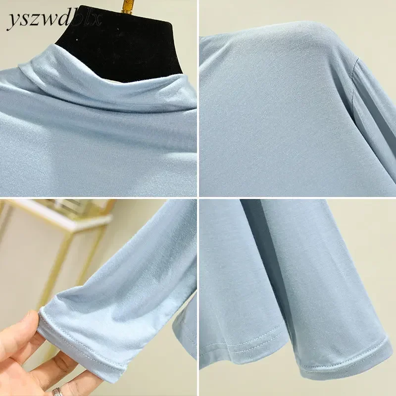 T-shirts Women Long Sleeve Turtleneck Autumn Winter Korean Fashion Soft Solid Casual Womens Top Spring Warm Bottoming Shirt 2024