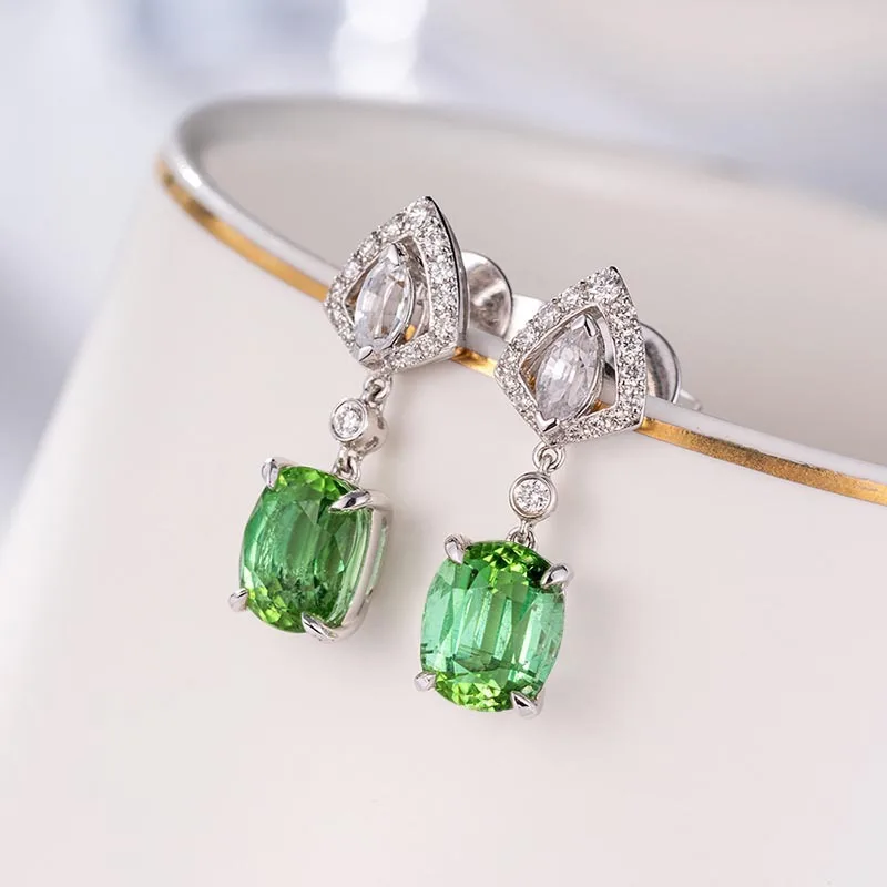 Pendientes de turmalina de simulación verde, aretes elegantes y exquisitos de Color verde manzana y circón, joyería de tesoro, novedad