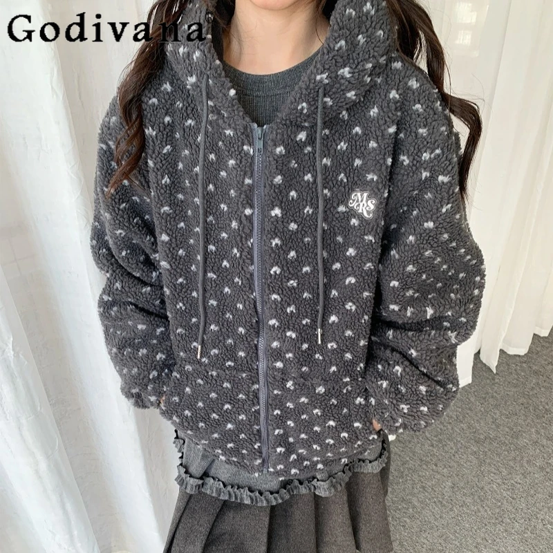 

Зимние хлопковые парки с капюшоном в горошек для женщин, теплое универсальное пальто в субкультурном стиле, женские милые японские парки