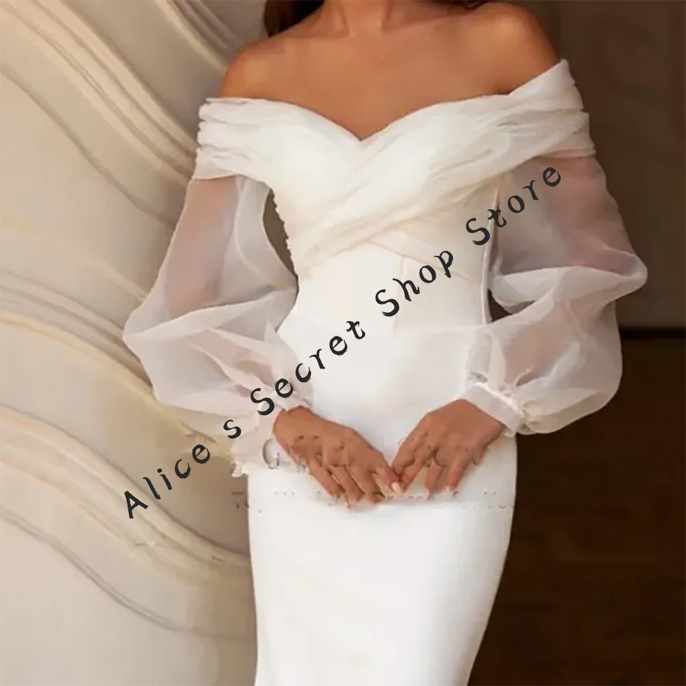 Abiti da sposa classici da sposa Mermiad con maniche a sbuffo in pizzo a cuore personalizzati