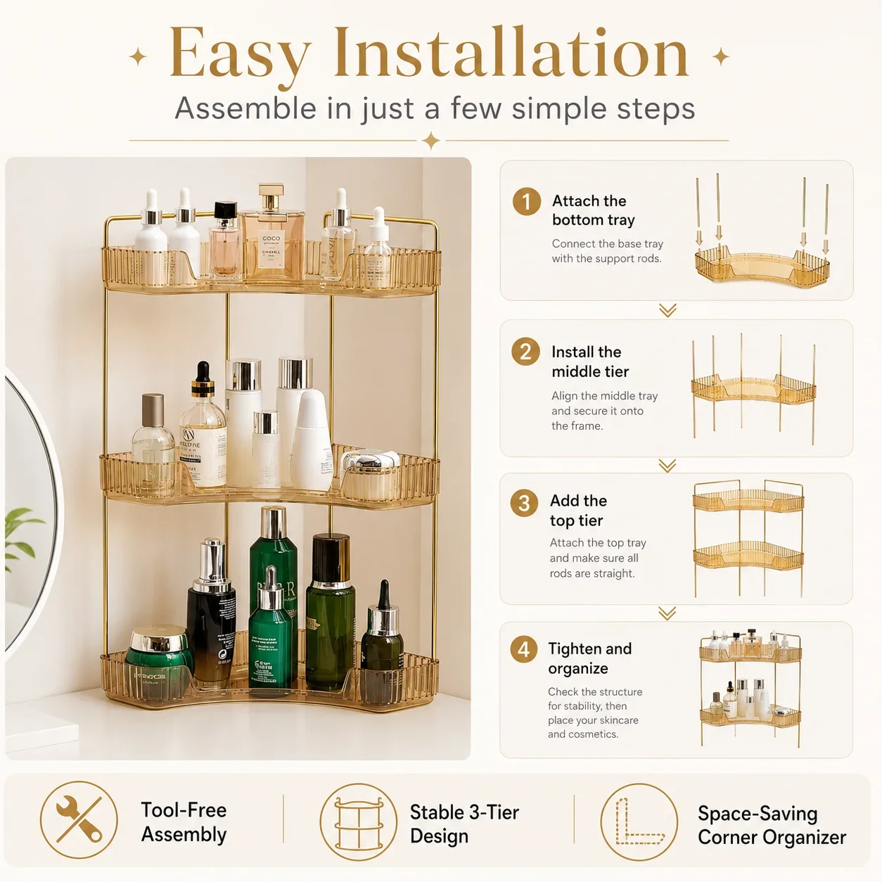 Gold Corner Vanity Organizer 6