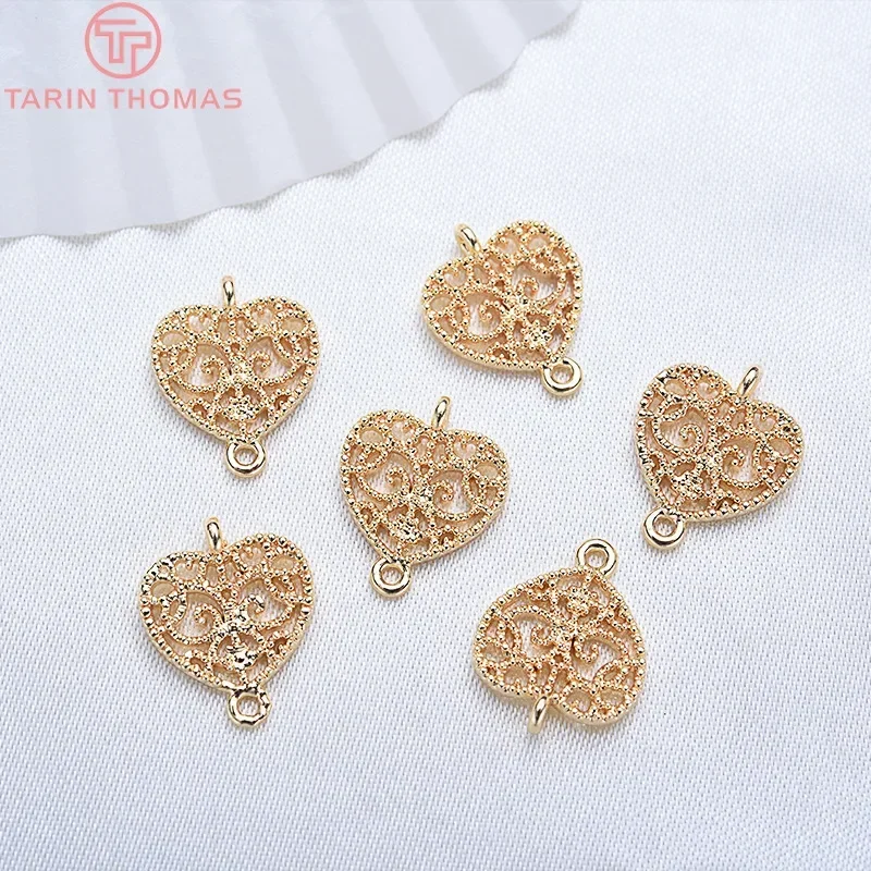 (1543)10PCS 9x10MM 24K Gold Color Plated Brass Hearts Charms Pendants High Quality Diy Jewelry Accessories