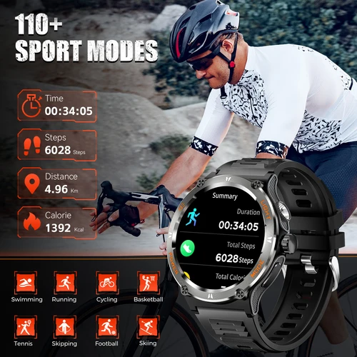 Imagen 2 del producto EIGIIS reloj inteligente 3ATM impermeable 1,53 ""KT76 hombres deporte con brújula y linterna LED análisis del ritmo cardíaco del sueño llamada Bluetooth