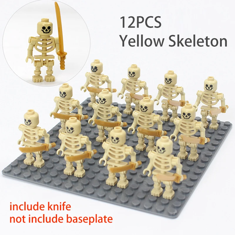 

DIY Assemble Bricks Toys 12pcs Ninja Skeleton Soldier Building Blocks (Straight Arms / Swivel Arms) Kids Army Figures Set Boys