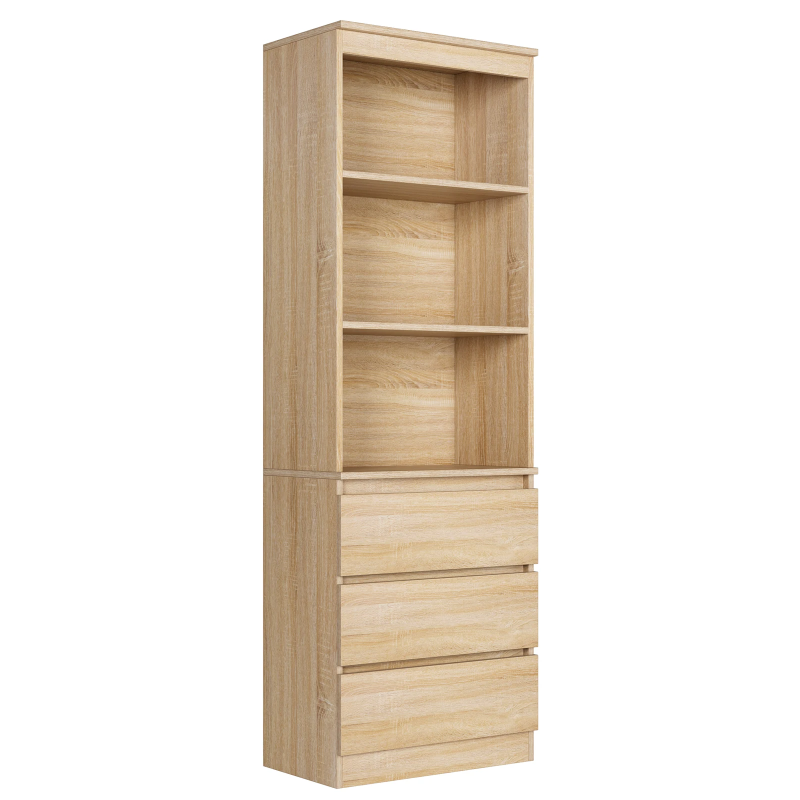 Getone Hoge Boekenkast, Woonkamer Boekenplank Met 3 Laden En 3 Planken, Vrijstaande Opbergkast Kast 60X35X180Cm Wit/Zwart/Eiken