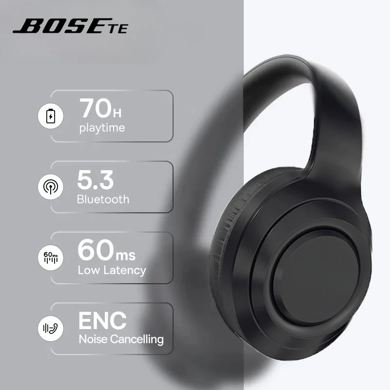 Bosete Wireless Headphones Bluetooth 5.3 HIFI Level Earphone 40mm Driver Foldable Over Ear Headsets Playtime Spatial Audio