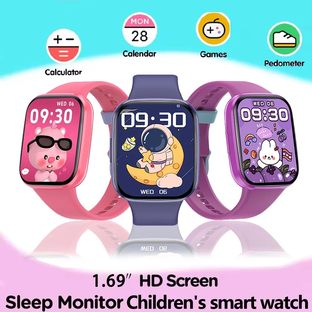 2026 New Smart Watch Kids 1.69 Inch Heart Rate Temperature Sleep Monitor Alarm Clock Children Kids Smartwatch Boys Girls Gifts