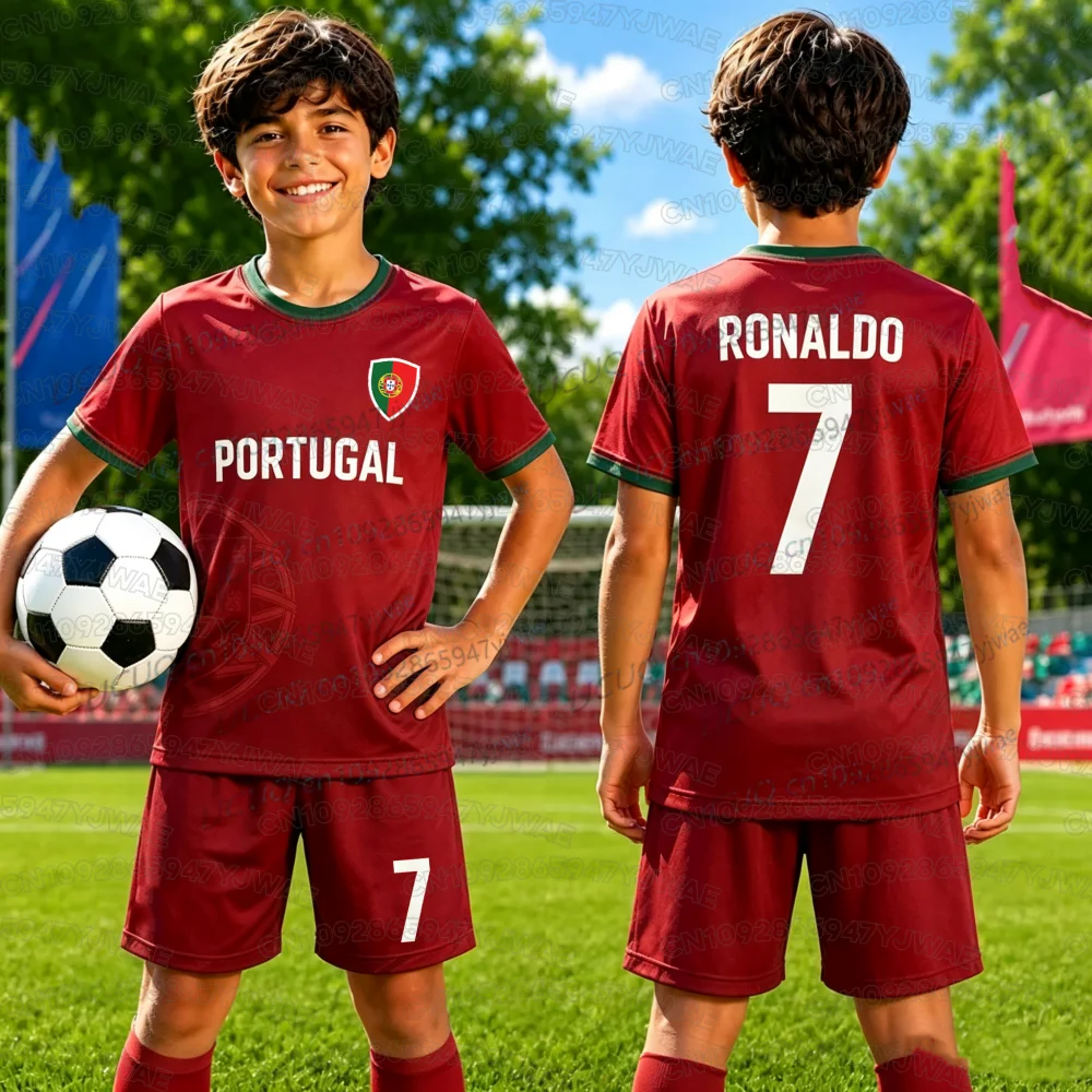 2026 Portugal Fan-Trikot und -Shorts für Damen, Herren und Kinder, 2-teiliges Set, Spezial-Nr. 7 Ronaldo Fußballtrikot-Shorts-Set
