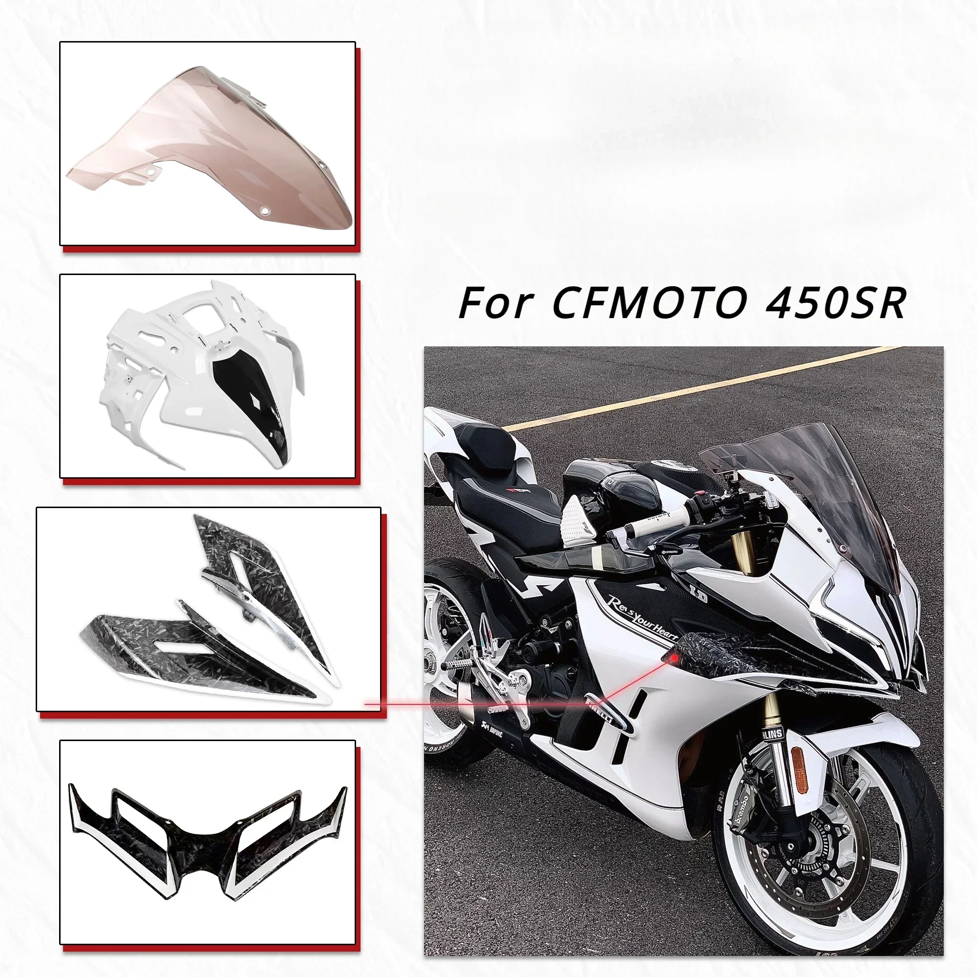 For CFMOTO 450SR black white standing sports windshield fixed wing lower lip modified motorcycle accessories