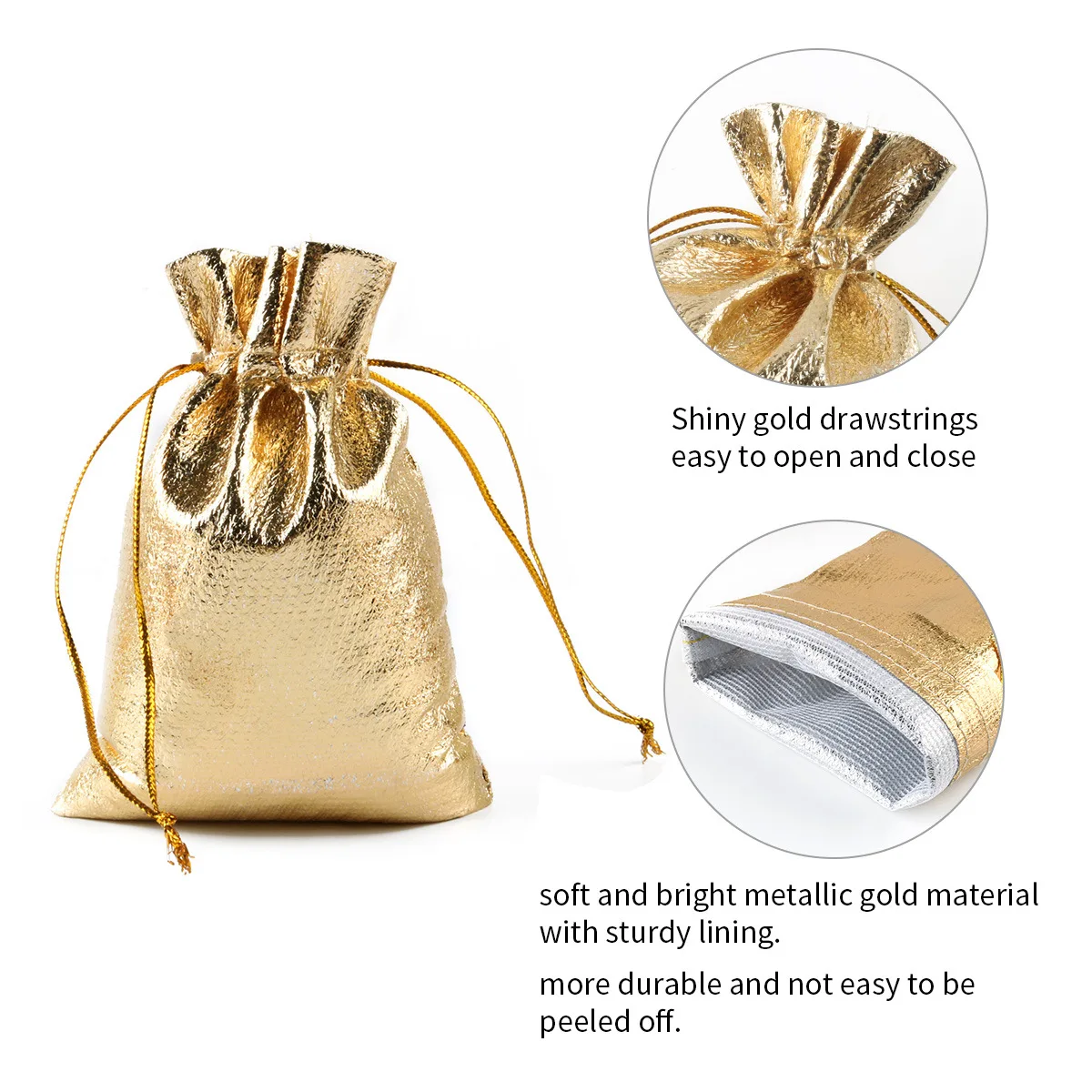 Silver/Gold Color Drawstring Wedding Storage Hot Sale 50pcs/Lot 4 Sizes Jewellery Packaging Gift Bag  Jewellery Pouches