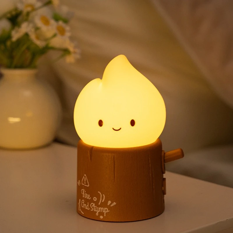 

Modern Creative Tree Stump Silicone Flame Floor Lamps Cartoon Ornament Children's Room Bedroom Bedside Study Rechargeable Lights
