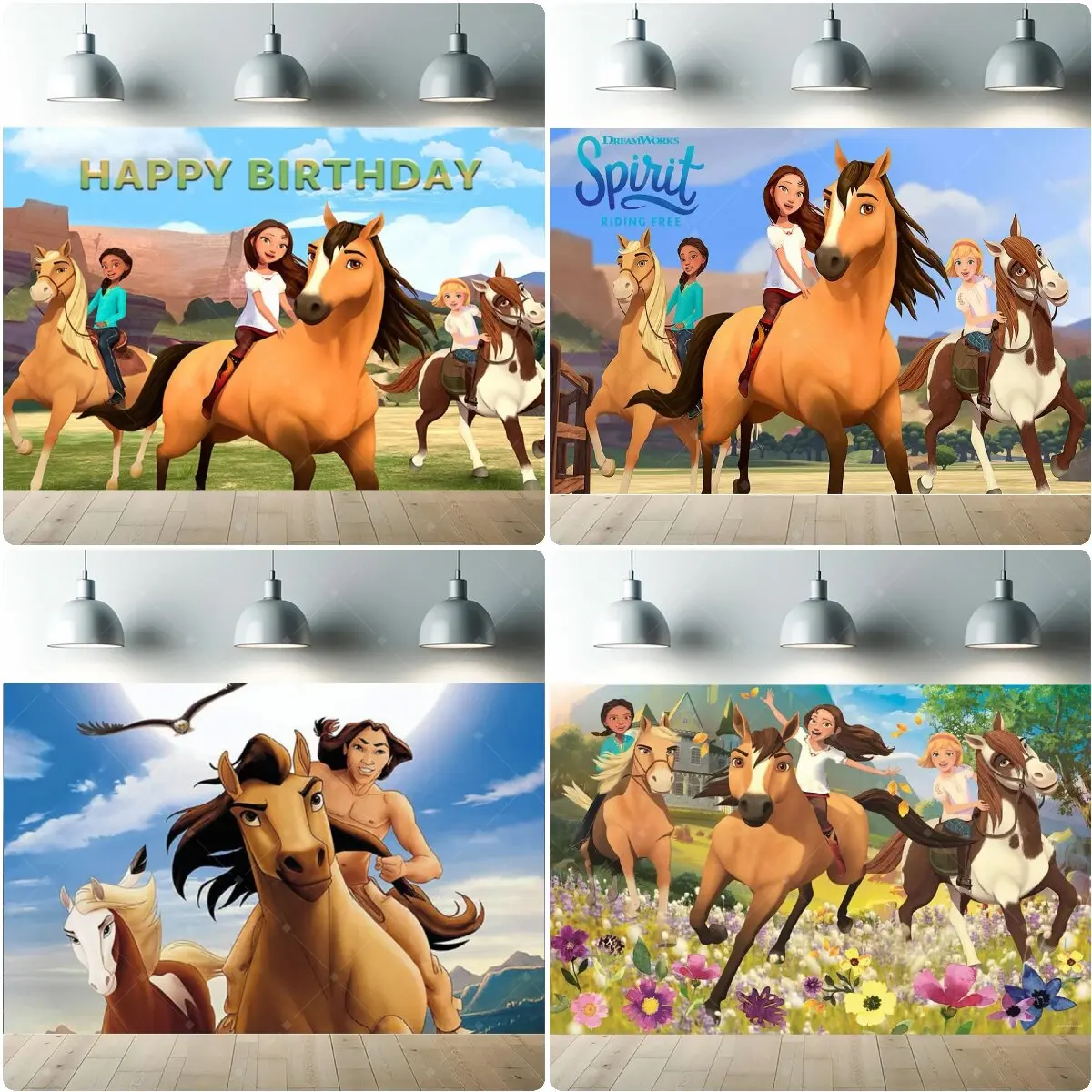 Spirit Riding Free Geburtstagsparty-Dekorationen Hintergrund Spirit Riding Pferd Kinderparty Happy Birthday Banner Fotorequisiten