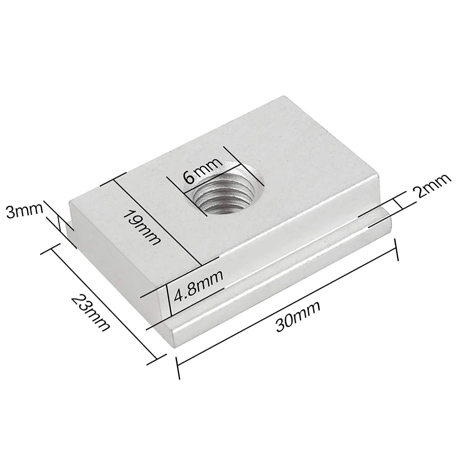 Rail en T Coulissant en Aluminium pour Fixation de Fente de Meuble, M6, 6 Pièces