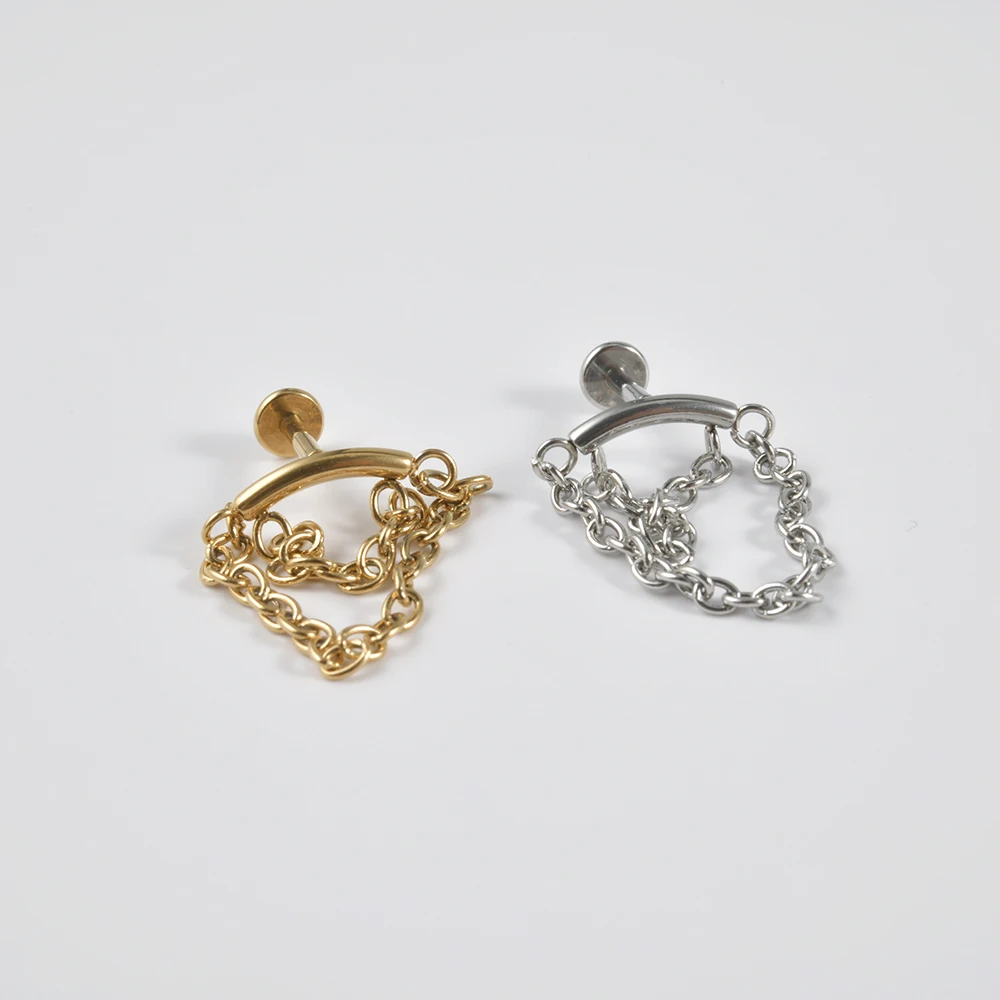 1Pc Drop Ear Cartilage Stud Chain Dangling Surgical Steel Labret Tragus Helix Earring Daith Lobe Ring Piercing Body Jewelry