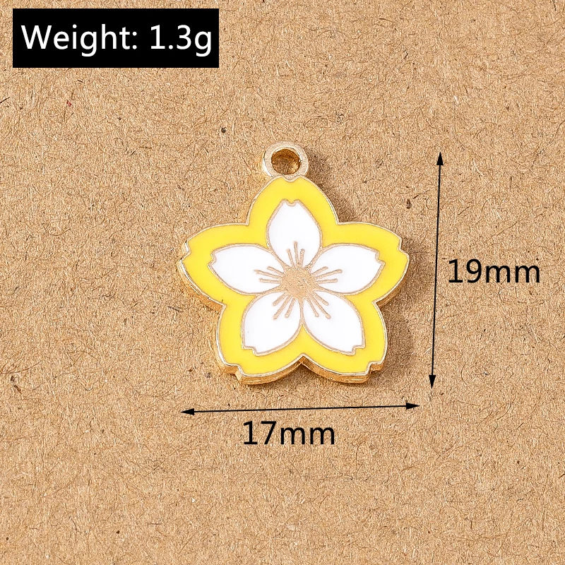 10pcs Cute Enamel Sakura Flower Charm Pendant for Necklace Earrings Bracelet DIY Jewelry Making Accessories Supplies