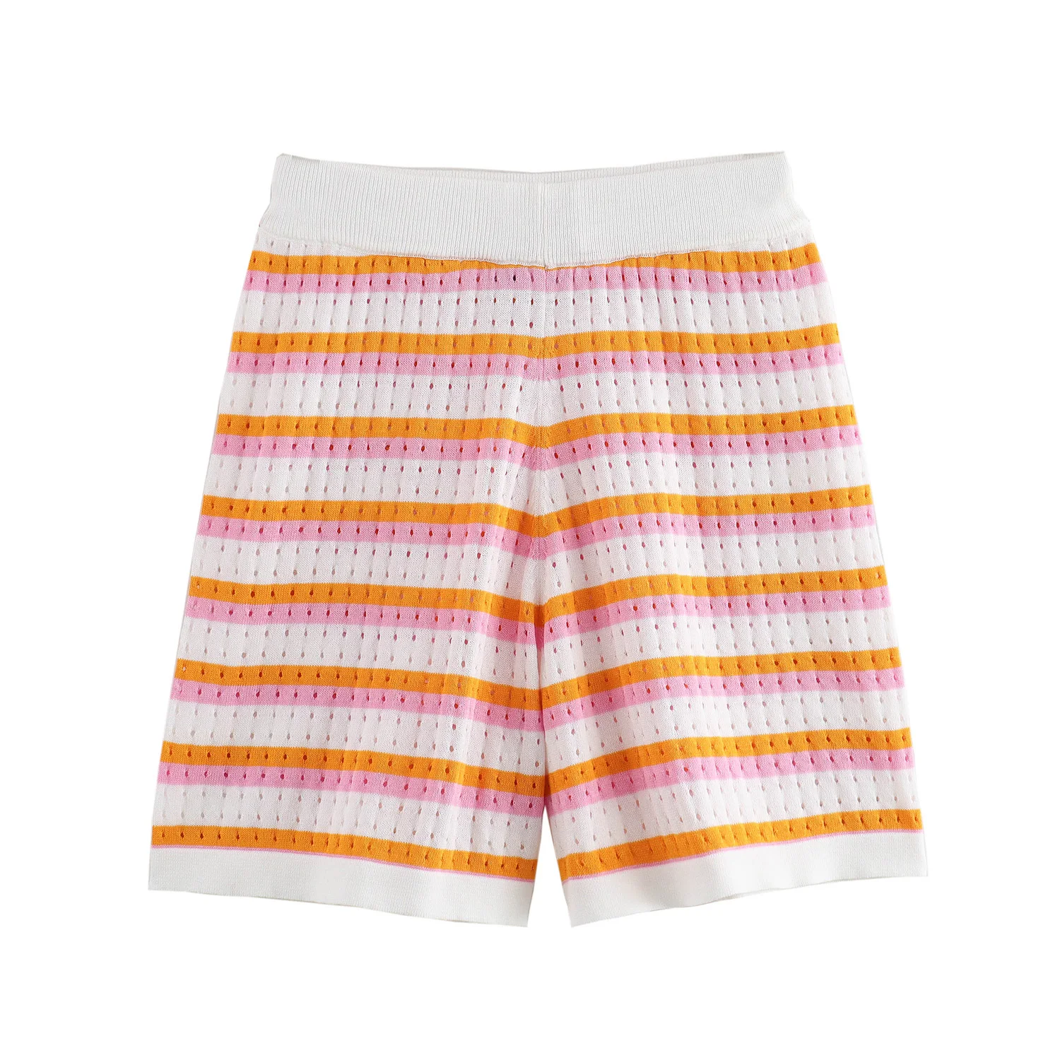 Jenny & dave shorts de verão de malha de cintura alta feminino formal listrado solto bermuda oco para fora shorts vintage feminino