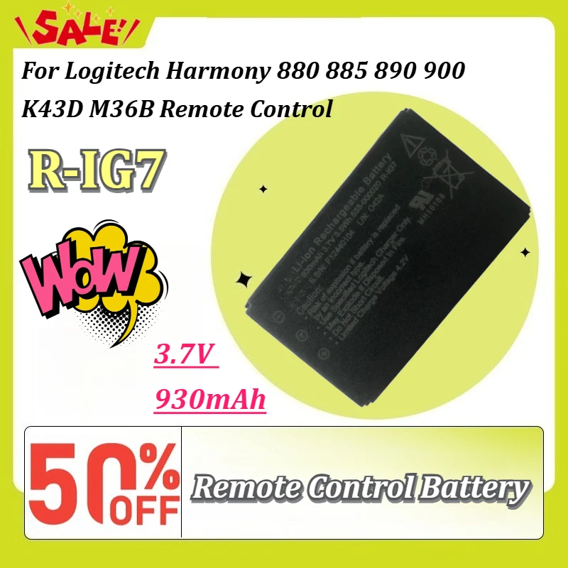 

New R-IG7 3.7V 930mAh Rechargeable Li-ion Battery for Logitech Harmony 880 885 890 900 K43D M36B Remote Control