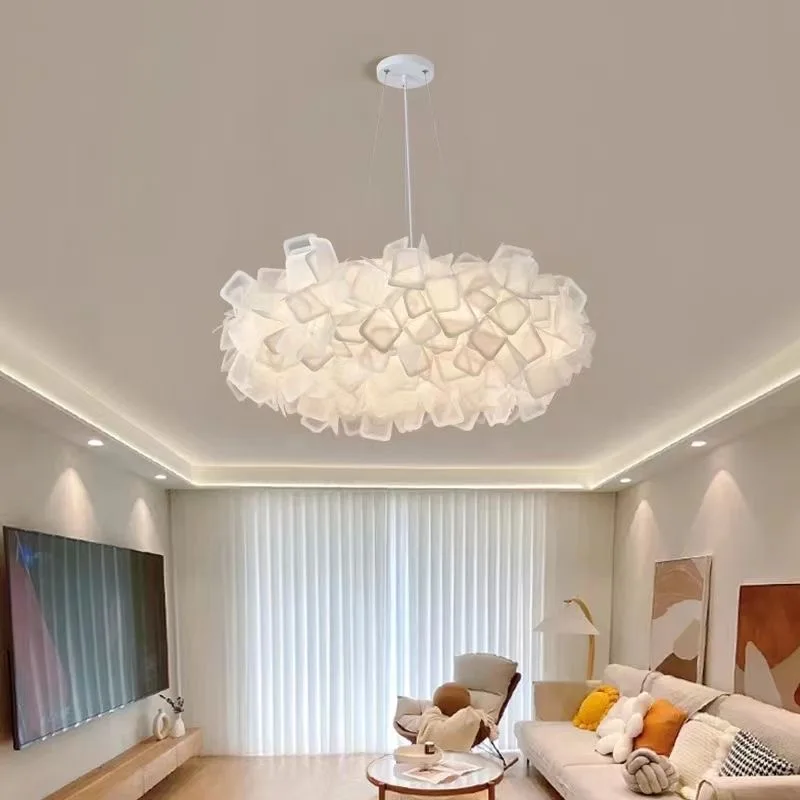 الحديثة زهرة بيضاء الثريات LED أضواء السقف سحابة البتلة ديكور الأطفال الفتيات غرفة نوم غرفة المعيشة الثريا مصباح السقف