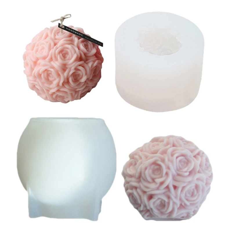 Rose Candle Molds Flower Ball Silicone Mold for DIY Candle Soap Plaster Chocolate Cake Fondant Decor Resin Casting Mold