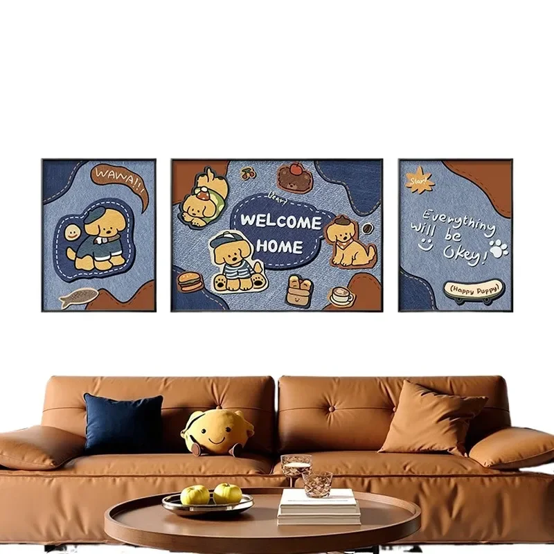 for Dopamine cowboy style living room decoration painting trendy cartoon animal triptych sofa background wall hanging mural