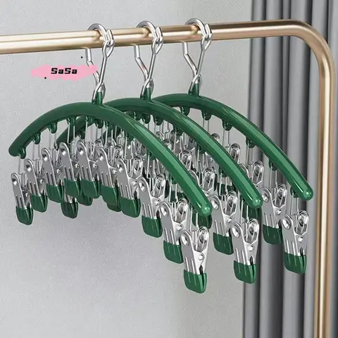 Stendibiancheria in Acciaio Inox con 10 Clip Metalliche, Impermeabile, per Biancheria Intima e Calzini, con Gancio di Supporto