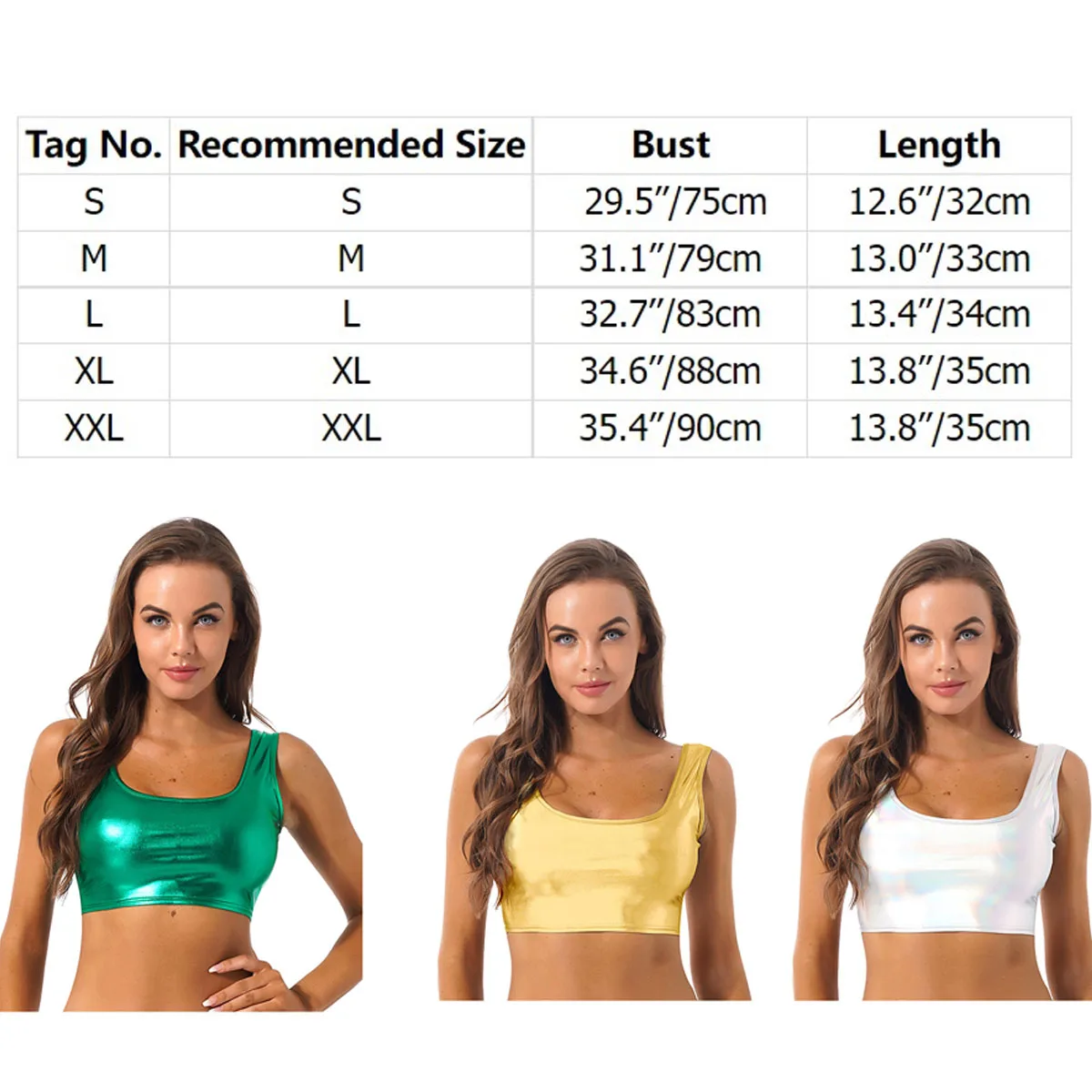 Womens Metallic Shiny Leather Tank Crop Tops Sexy Rave Dance Festival Clubwear Sleeveless Holographic Bra Vest