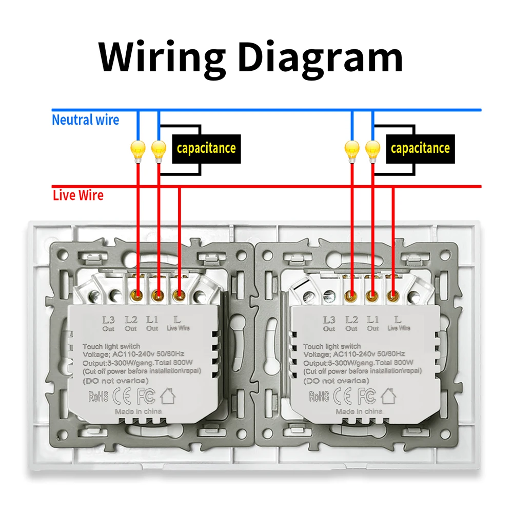 1gang 2gang 3gang 4gang 5gang 6gang 1way Touch Switch Wall Switch With Led Indicator Sensor Eu Standard 220V No Wifi No RF433