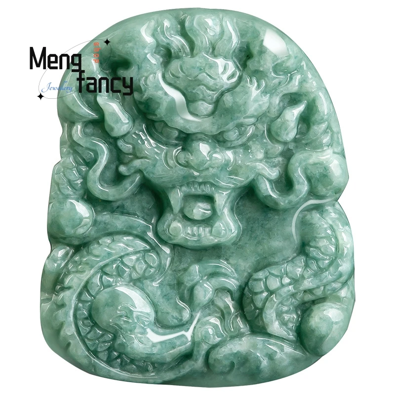 High-grade Elegant Natural A-goods Jadeite Domineering Zodiac Dragon Sign Jade Pendant Double-sided Engraving Fashion Jewelry