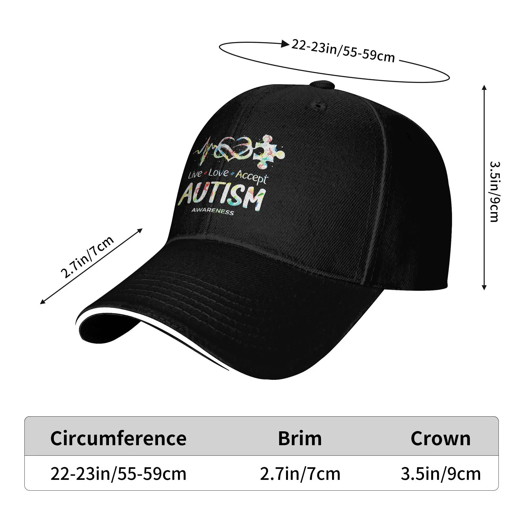 Live Love Accept Autism Awareness Month Support Acceptance   Casual Baseball Cap Trucker Hat Summer Sun Men Women Baseball Caps