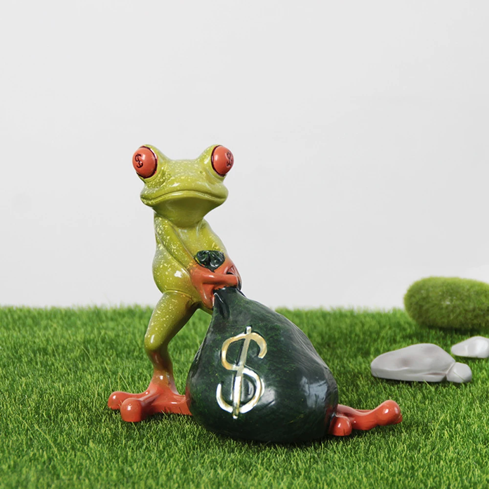 

Frog Figurines Collectible Funny Cute Resin Frog Sculpture Lucky Frog with Money Bag Ornaments for Wealth Feng Shui Decorations