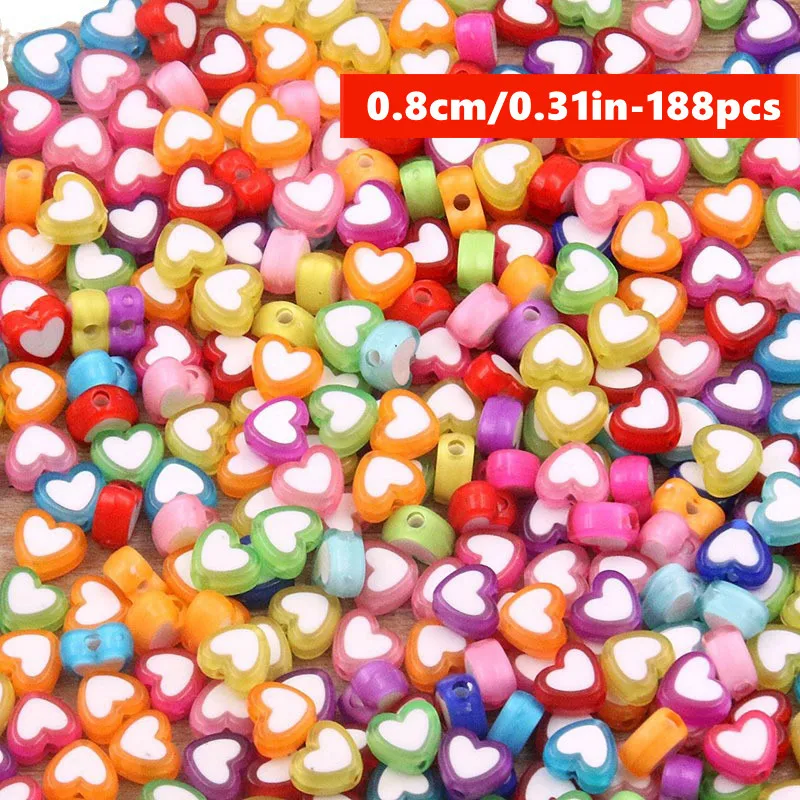 8 mm, 188 Stück, 8 Farben, lila und gemischte pfirsichfarbene Herzperlen für die Herstellung von DIY-Handarbeiten, Kleinunternehmensbedarf – Detail 15