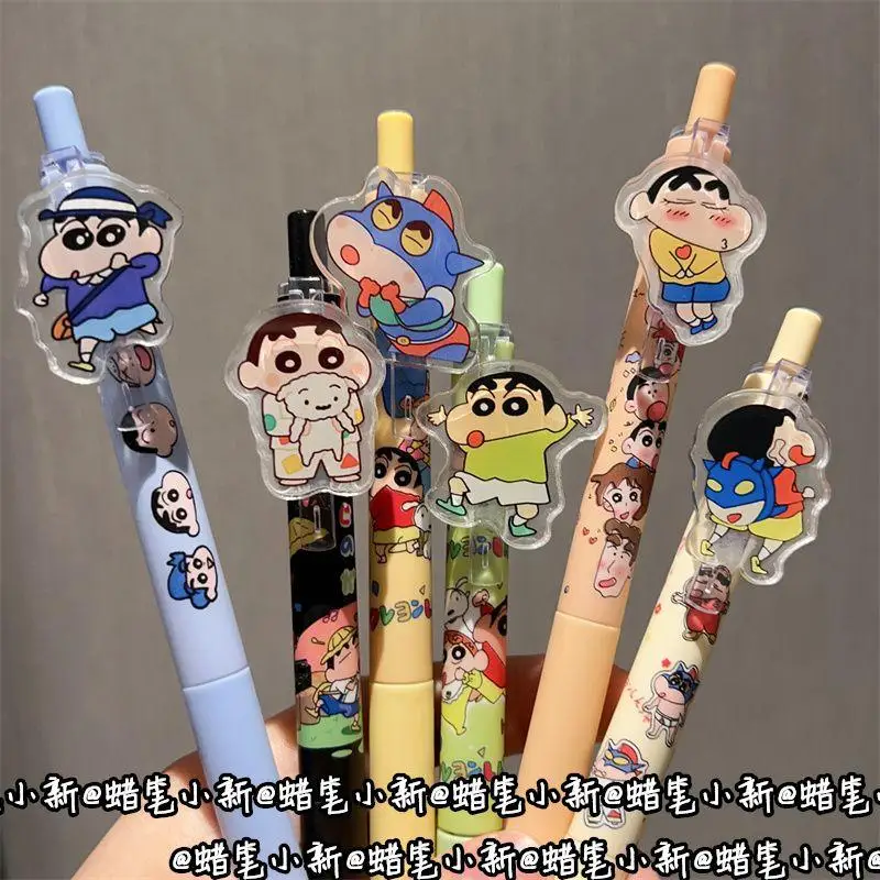 

6Pcs New Kawaii Crayon Shin-Chan Pen Black Carbon Pen Super Smooth Cartoon Anime Cute Ins Girl Birthday Gift For Children